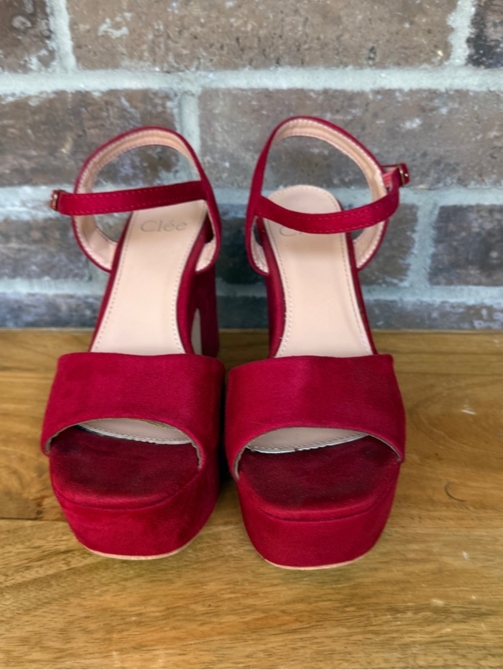 Red Platform Ankle-Strap Sandals
